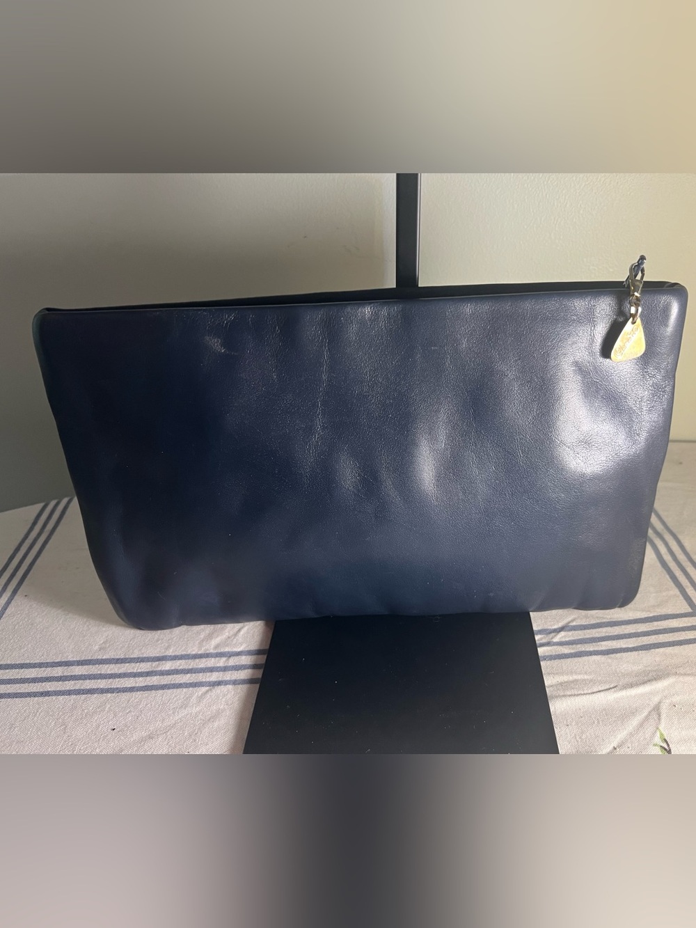 Vintage Clemente Navy Blue Leather Envelope Clutch Bag Purse 1980’s